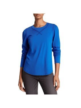 Free People We The Free Puff Sleeve Top XS Blue Cotton Boho Long Sleeve